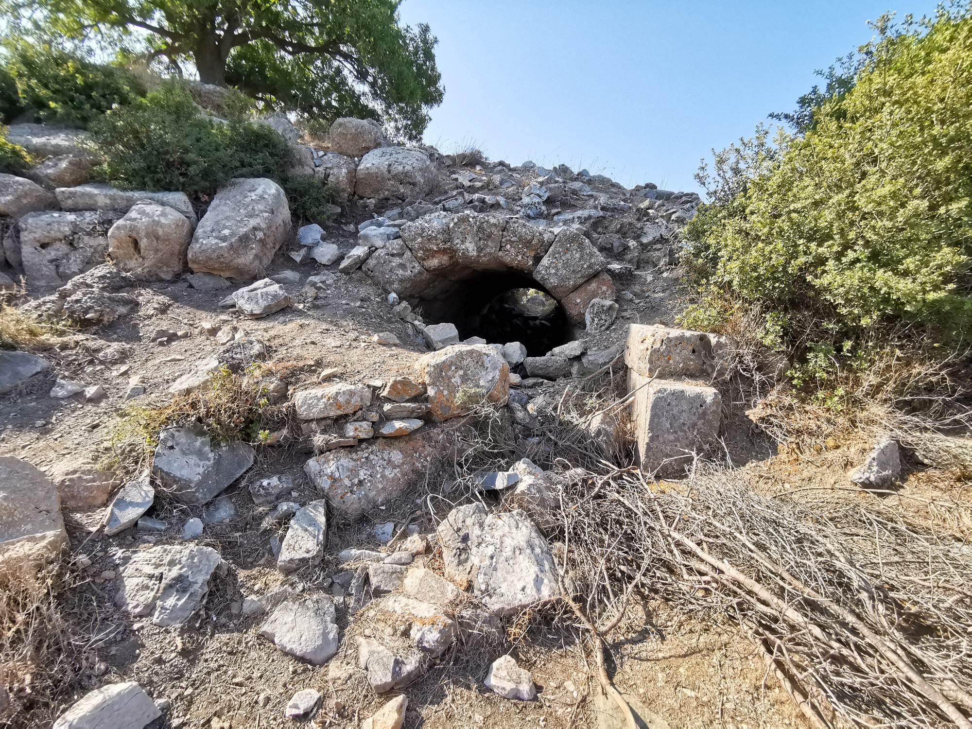 Vaulted substructure of the ancient theatre in Notion, July 2025